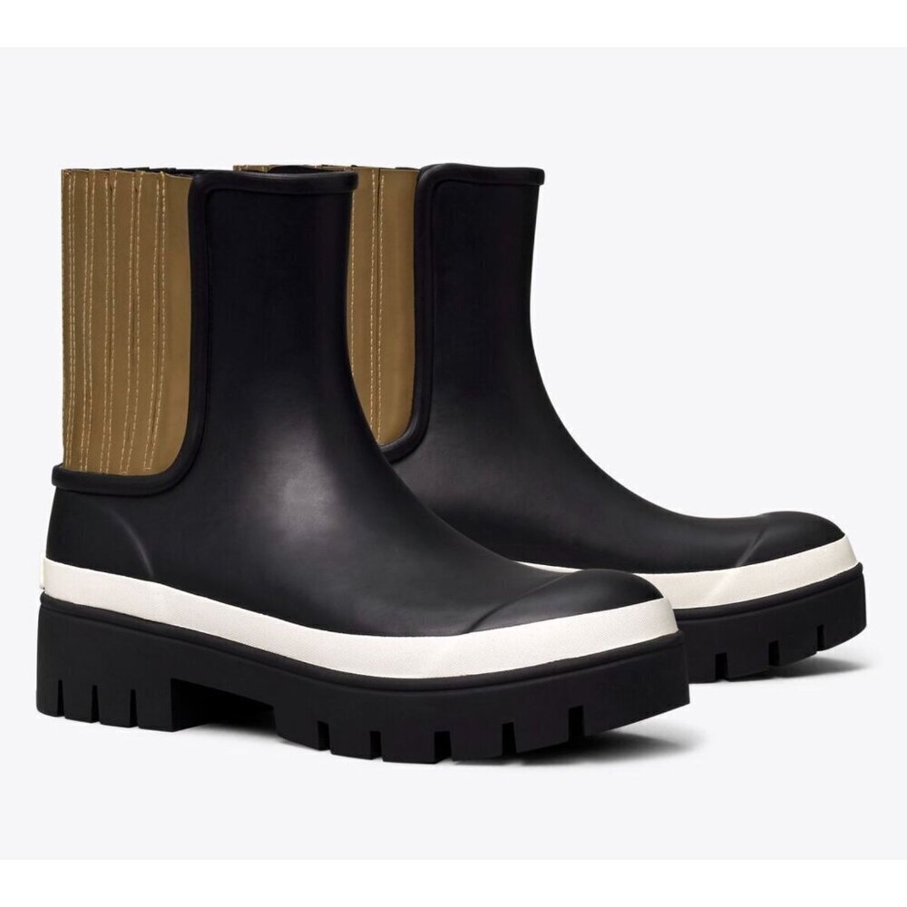 Tory Burch Hurricane Boots Foul Weather Ankle Rain Boots Black Size 9 NWOB